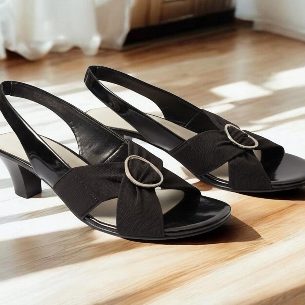 Hannah Comfort Sling Back Kent Low Heels. 8.5, Open Toe, Black